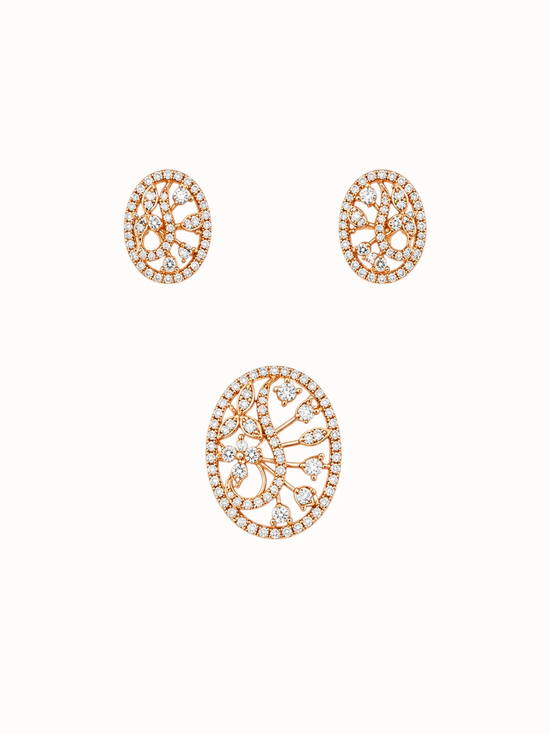 Rose Gold-Tone Filigree Oval Jewelry Set
