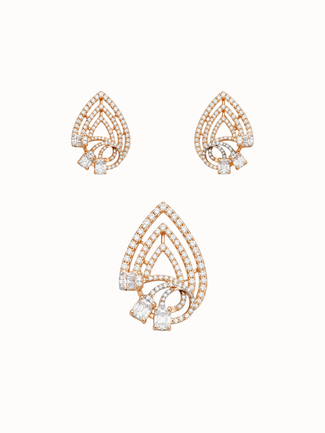 Rose Gold Teardrop Diamond Jewelry Set