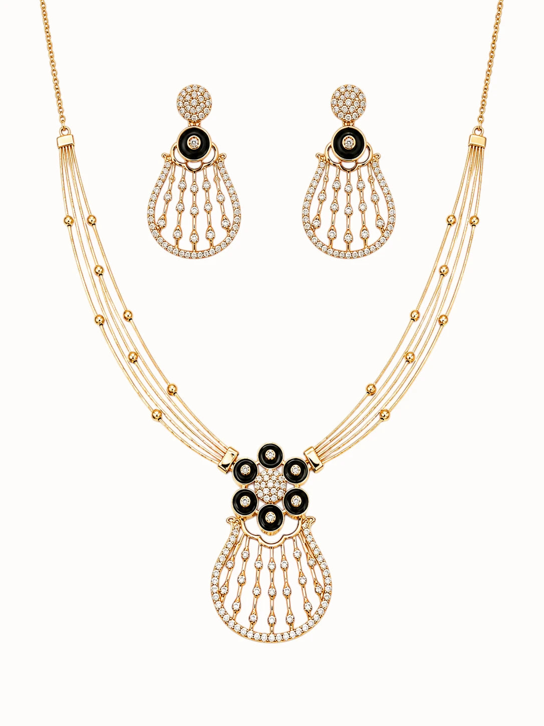 Symmetrical Gold and Black Enamel Jewelry Set