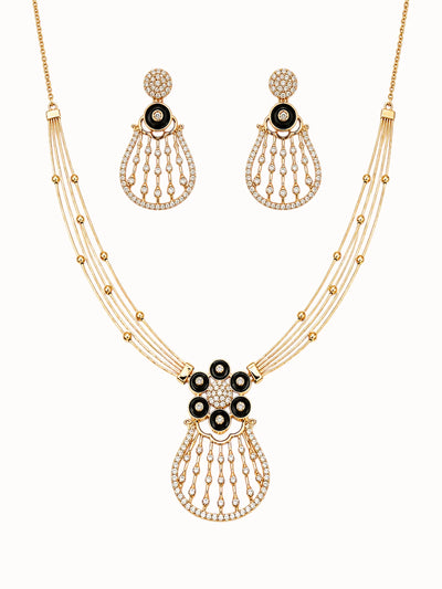Symmetrical Gold and Black Enamel Jewelry Set