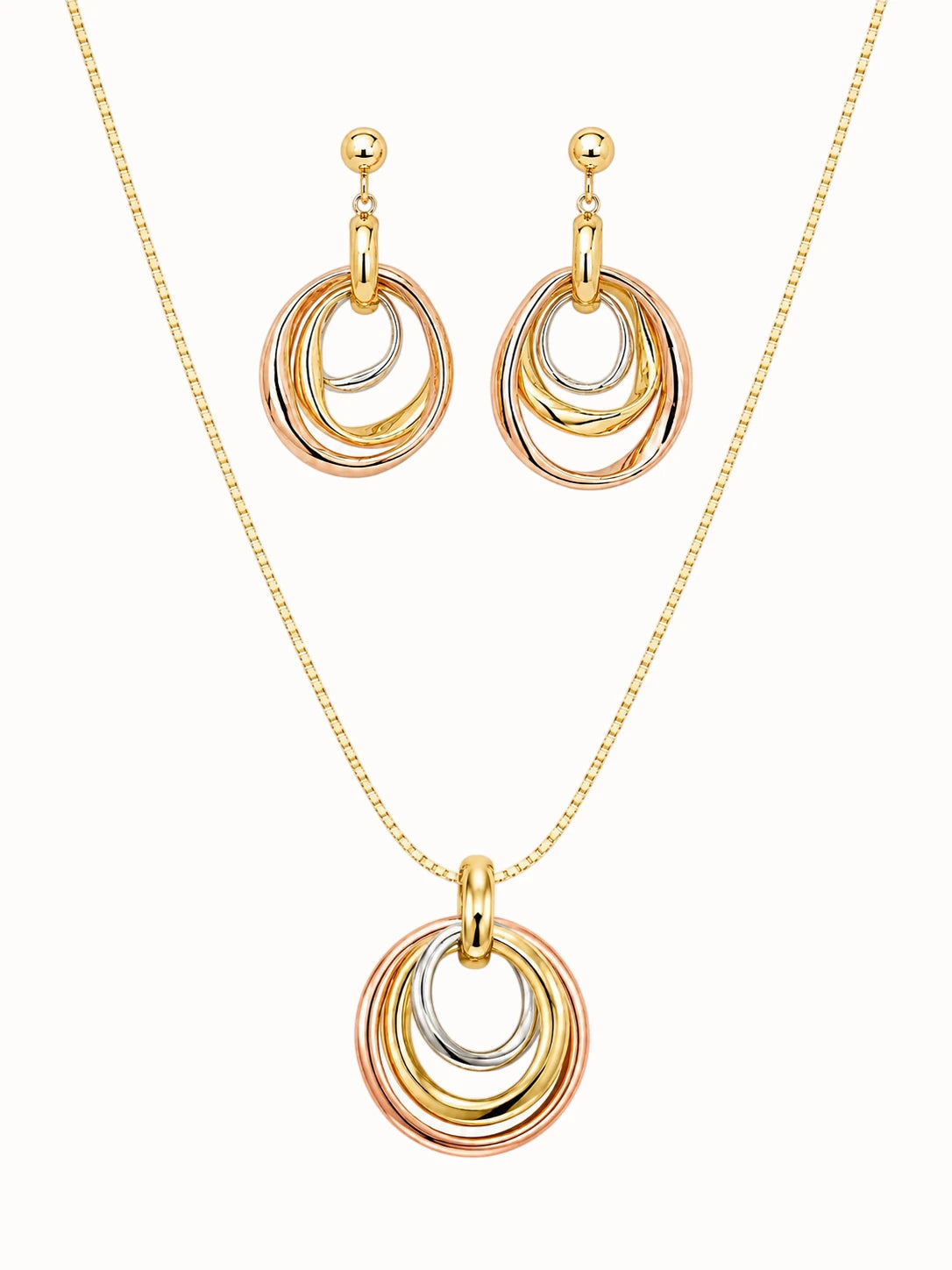 Tri-Tone Interlocking Hoop Jewelry Set