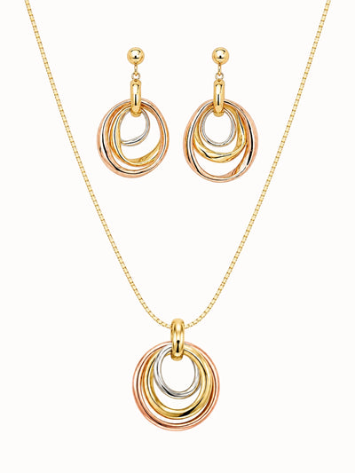 Tri-Tone Interlocking Hoop Jewelry Set
