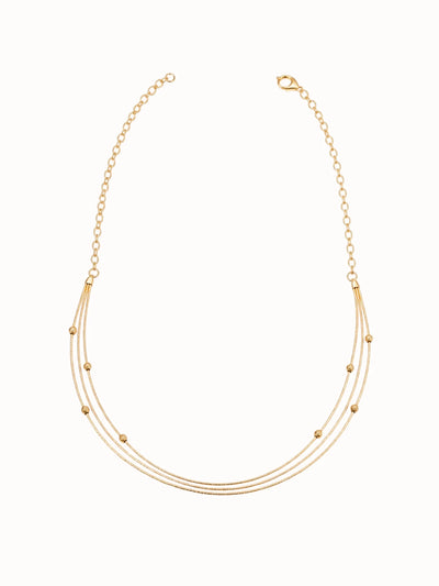 Triple-Strand Beaded Gold-Tone Necklace