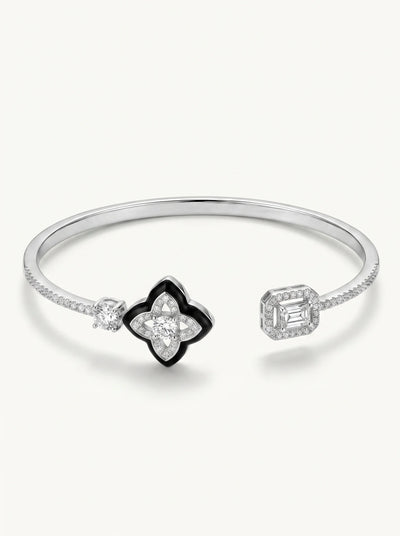 Black & Crystal Floral Cuff Bracelet