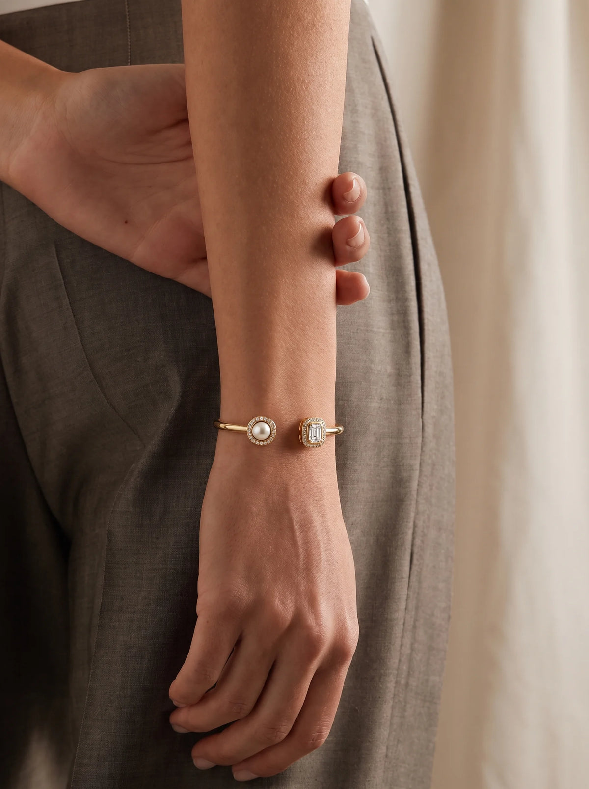 Twin Stone Open Cuff Bracelet