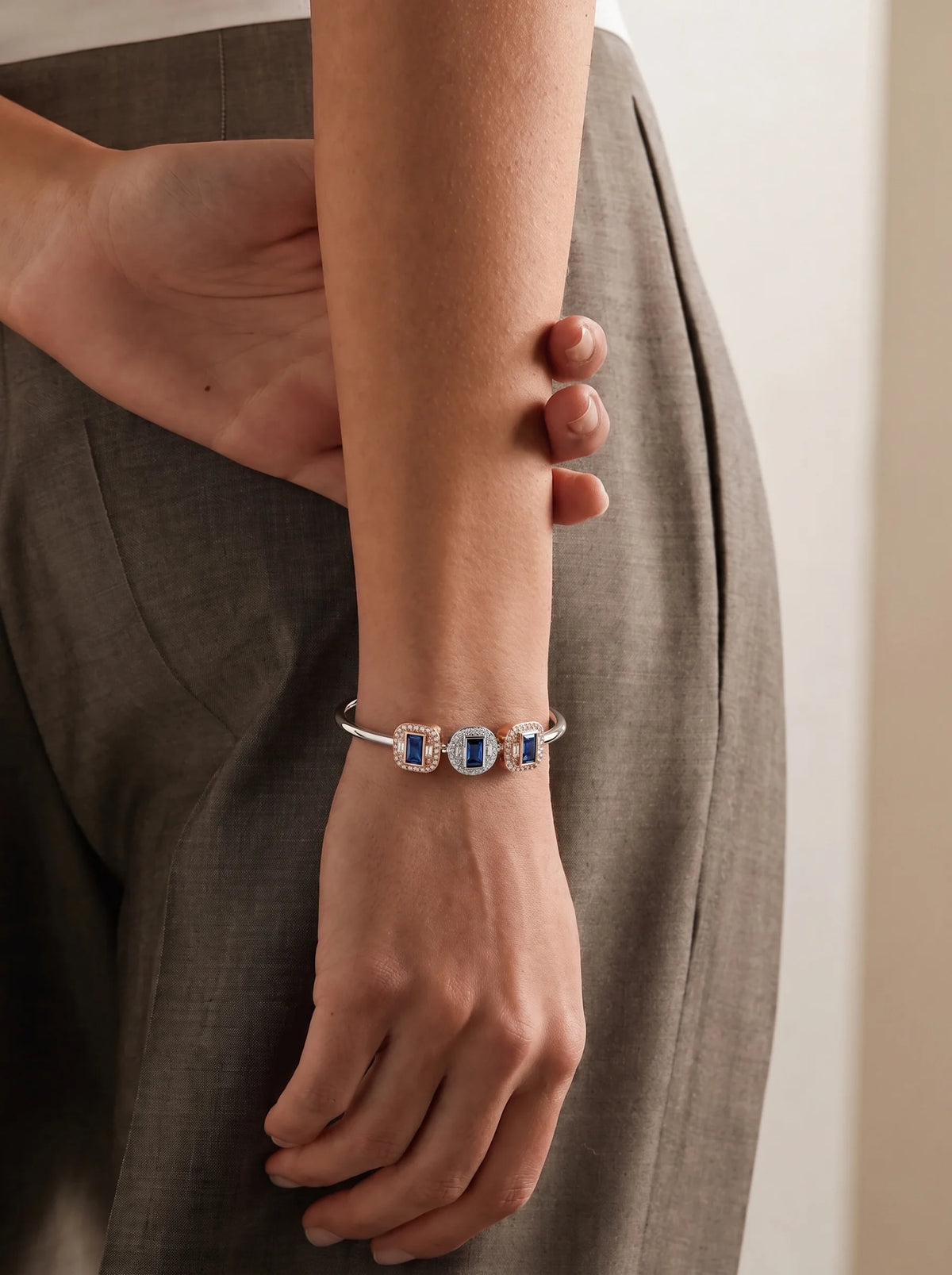Blue & Crystal Open Cuff Bracelet