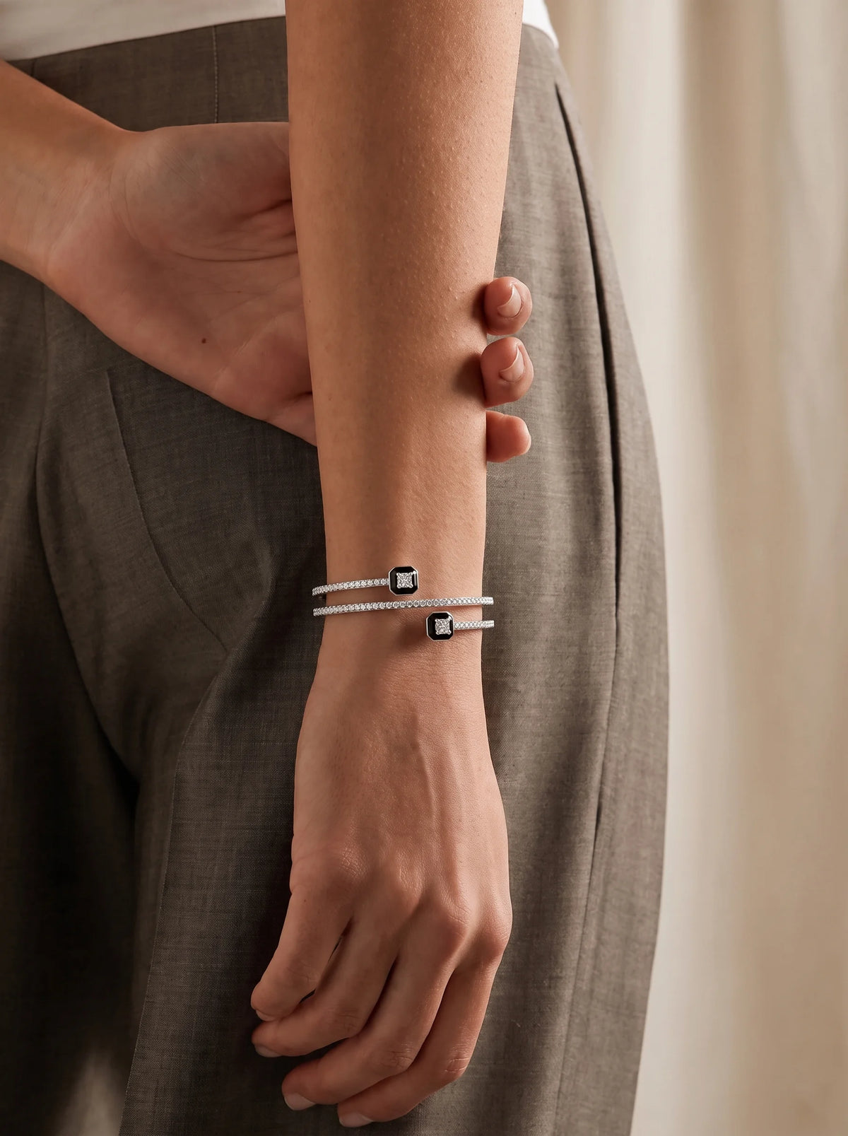 Black Crystal Double Cuff Bracelet