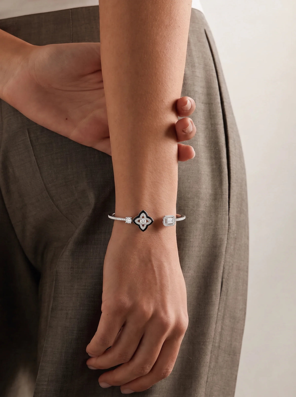 Black & Crystal Floral Cuff Bracelet