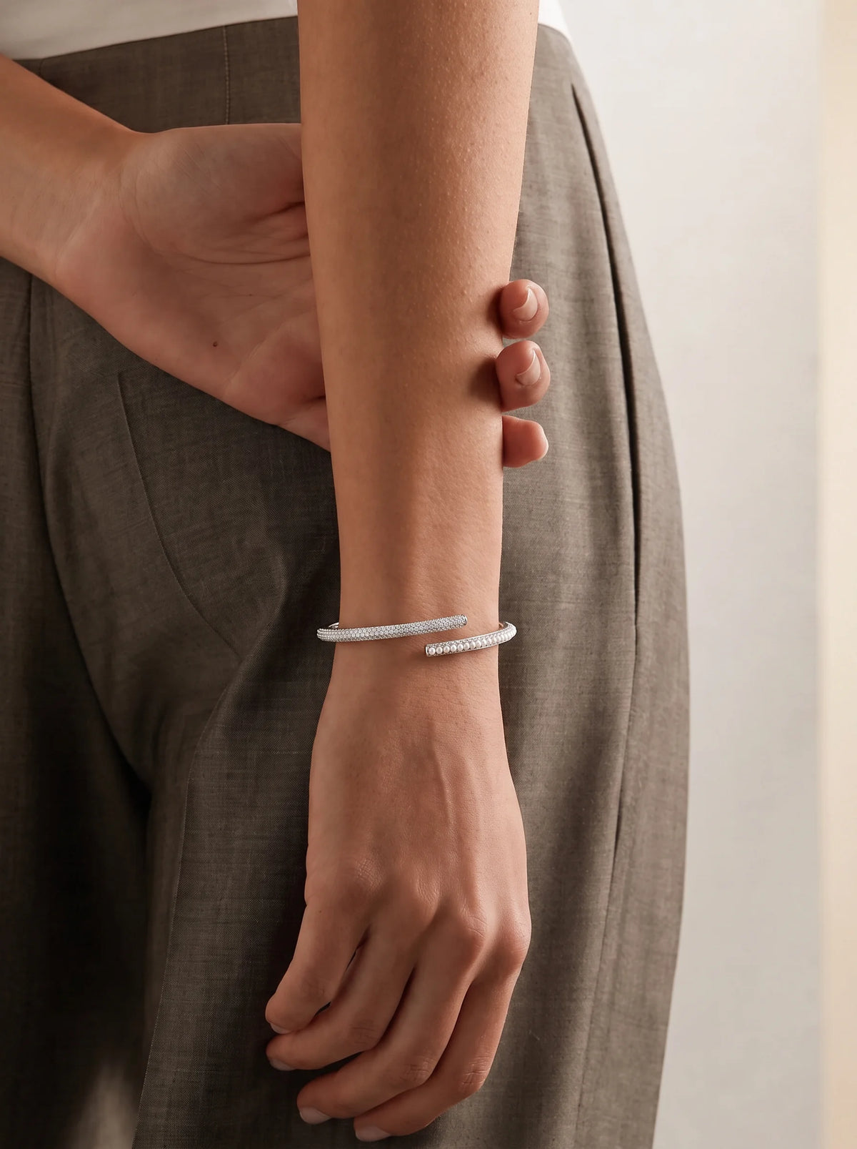 Crystal Ribbon Open Cuff Bracelet