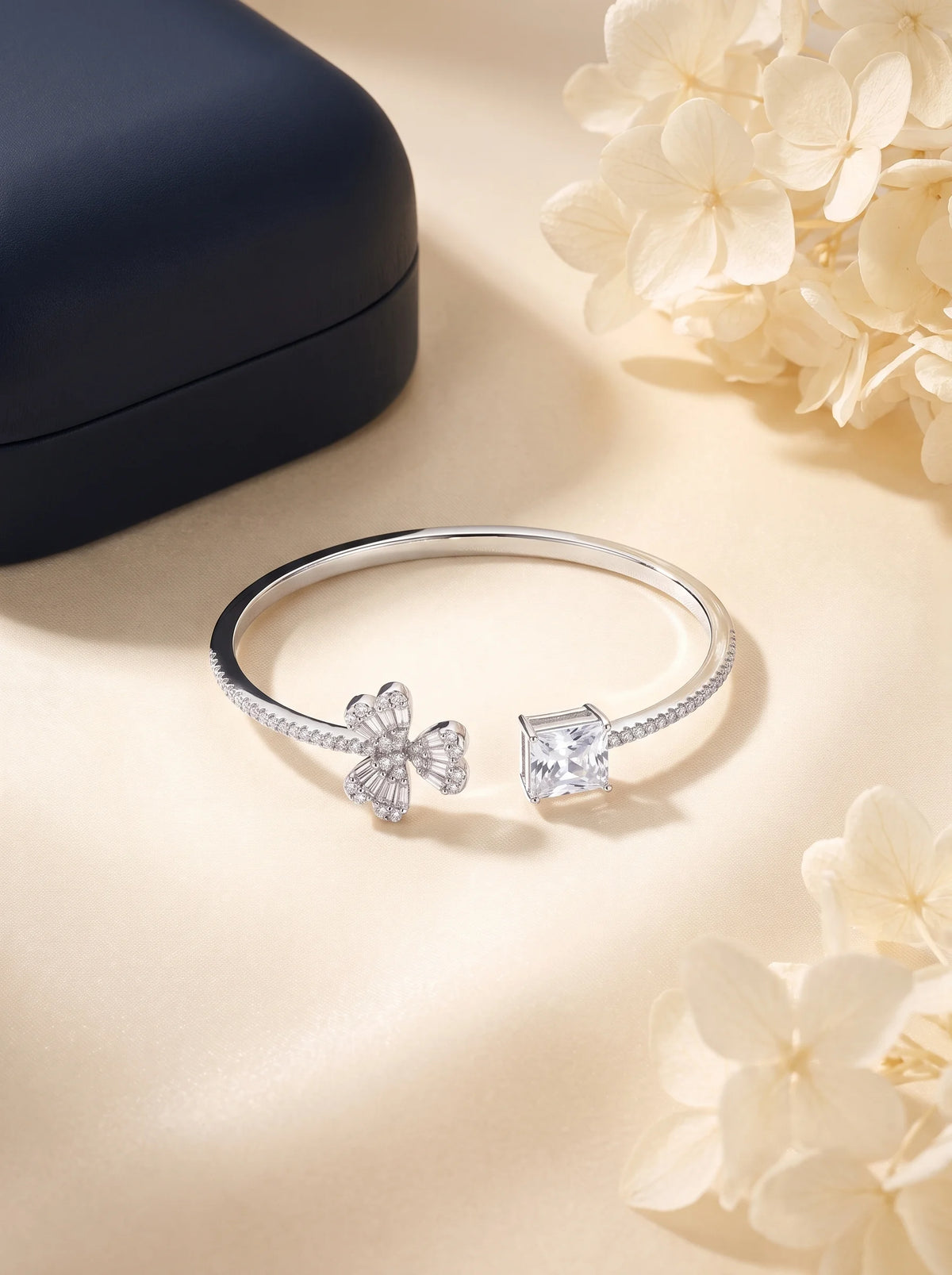 Crystal Bow Open Cuff Bracelet